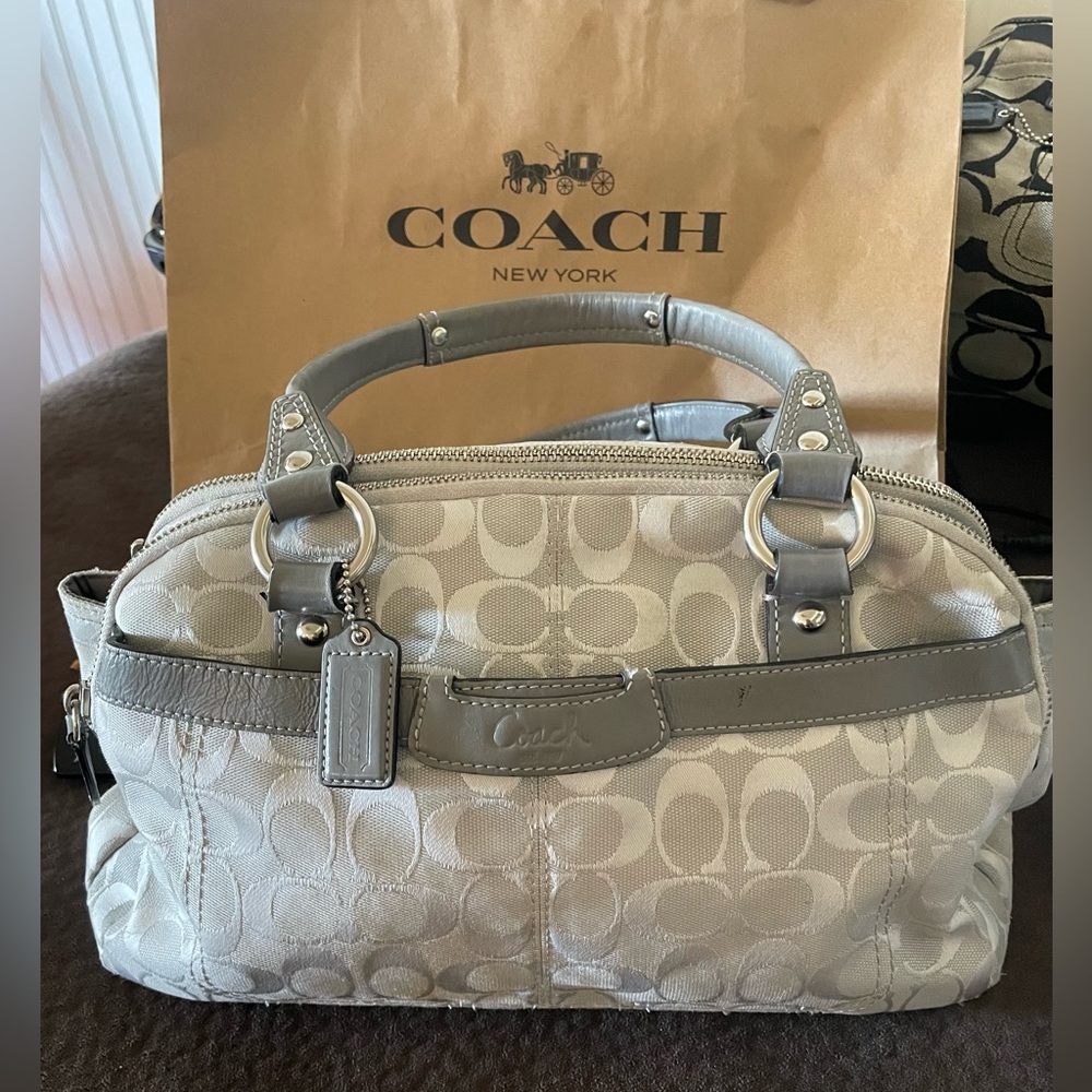 Coach Gray and Cream Signature Bag